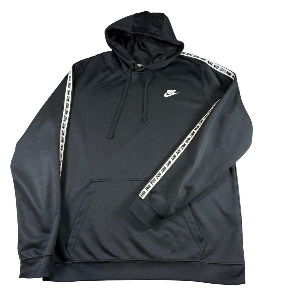 Nike Mens Sportswear Repeat Poly Knit Hoodie Black Logo Tape Pullover Large